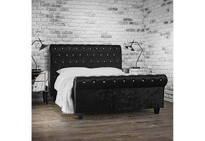 LPD Isabella Black Silver Crushed Velvet Upholstered Fabric Bed Double King Size (6164078133422)
