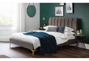 Julian Bowen Deco Grey Velvet Fabric Upholstered Bed 4FT6 Double 5FT King Size (5641578971302)