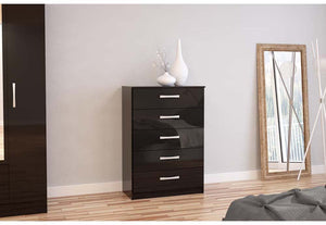 Lynx Black Gloss Bedroom Furniture Wardrobe Chest Bedside by Birlea (6770584944814)