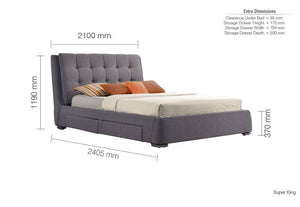 Birlea Mayfair Grey 4 Drawer Upholstered Fabric Bed 5FT King and 6FT Super King (5597390274726)