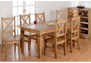 Seconique Salvador Distressed Waxed Pine Tile Top Table & 6 Chairs Dining Set (5719896031398)