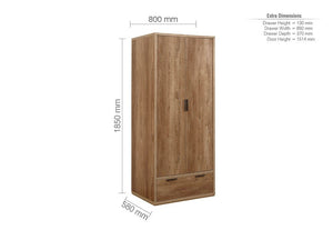 Birlea Stockwell Rustic Oak Effect 2 Door 1 Drawer and 3 Door 2 Drawer Wardrobe (5600550715558)