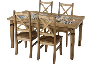 Seconique Salvador Distressed Waxed Pine Tile Top Table & 6 Chairs Dining Set (5719896031398)
