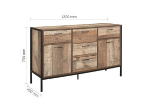 Birlea Urban Rustic Wood Effect with Black Metal Frame Large Sideboard (5596239954086)
