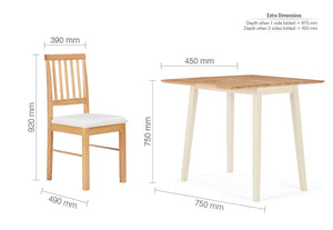 Birlea Lille Drop Leaf Cream & Oak Dining Set -Drop Leaf Table & 2 Dining Chairs (5596108947622)