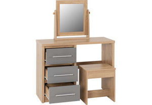 Seconique Seville Grey and White with Light Oak 3 Drawer Dressing Table Set (5769140338854)