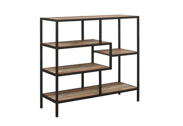 Birlea Urban Rustic Wood Effect with Black Metal Frame Wide Shelving Unit
