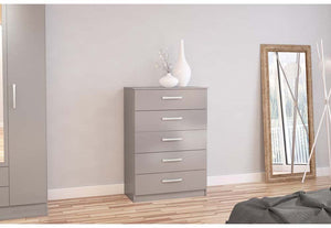 Lynx Grey Gloss Bedroom Furniture Wardrobe Chest Bedside by Birlea (6771306594478)