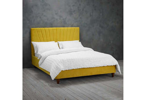 LPD Furniture Lexie Mustard Pink Silver Upholstered Fabric Bed Double King Size (6164080853166)