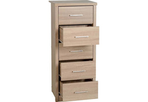 Seconique Lisbon Black Wood Grain and Light Oak 5 Drawer Narrow Chest (5774934442150)