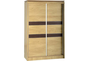 Seconique Charles Oak with Walnut Trim and White 2 Door Sliding Wardrobe (5740986040486)