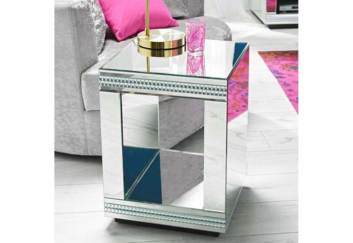 LPD Furniture Biarritz Mirror Cube Mirrored Lamp Table