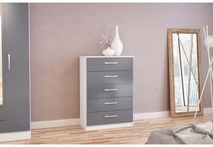 Lynx White & Grey Gloss Bedroom Furniture Wardrobe Chest Bedside by Birlea (6772089815214)