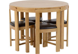 Seconique Windsor Oak Varnish/Brown Faux Leather Stowaway Dining Set (5720084644006)