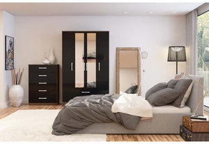 Lynx Walnut & Black Gloss Bedroom Furniture Wardrobe Chest Bedside by Birlea (6771742867630)