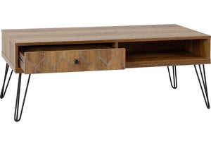 Seconique Ottawa Medium Oak Effect with Black 1 Drawer Coffee Table (5754537476262)