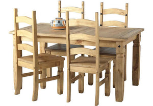 Seconique Corona Distressed Waxed Pine Dining Set 5FT, 6FT Table with 4 Chairs (6187139891374)