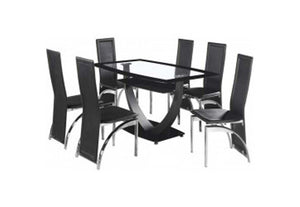 Seconique Hanley Clear Glass Table with 6 Black Faux Leather Dining Set (5718949331110)