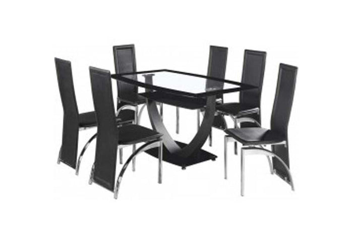 Seconique Hanley Clear Glass Table with 6 Black Faux Leather Dining Set