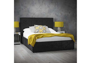 LPD Rimini Silver Black Velvet Upholstered Ottoman Bed Single Double King Size (6164265074862)