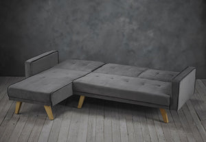LPD Kitson Grey, Silver-Grey, Teal & Beige Velvet Fabric L Shaped Sofa Bed (6169604948142)