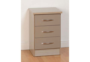 Seconique Nevada Grey, Oyster Gloss/Light Oak Effect Veneer 3 Drw Bedside Cabinet (6111774703790)