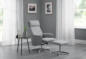 Julian Bowen Aria Grey Linen Recliner & Stool with Chrome Base (5799877148838)