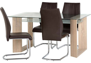 Seconique Milan Clear Glass Table and 6 Brown Faux Leather Chairs Dining Set (5719490658470)