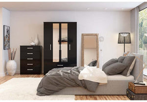 Lynx Black Gloss Bedroom Furniture Wardrobe Chest Bedside by Birlea (6770584944814)