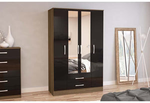 OSD Lynx High Gloss Walnut and Black Wardrobe (7582011195566)