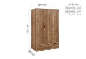 Birlea Stockwell Rustic Oak Effect 2 Door 1 Drawer and 3 Door 2 Drawer Wardrobe (5600550715558)