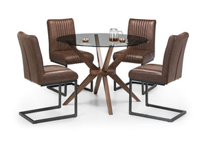 Julian Bowen Chelsea Walnut Round Glass Top Dining Table (5801652322470)