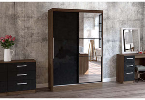 Lynx Walnut & Black Gloss Bedroom Furniture Wardrobe Chest Bedside by Birlea (6771742867630)