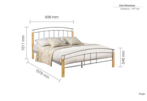 Birlea Tetras Beech & Silver Metal Bed Single, Small Double, Double and King (5597591830694)