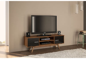 Birlea Shard Walnut & Black and White High Gloss TV Unit with Wooden Legs (5600642400422)
