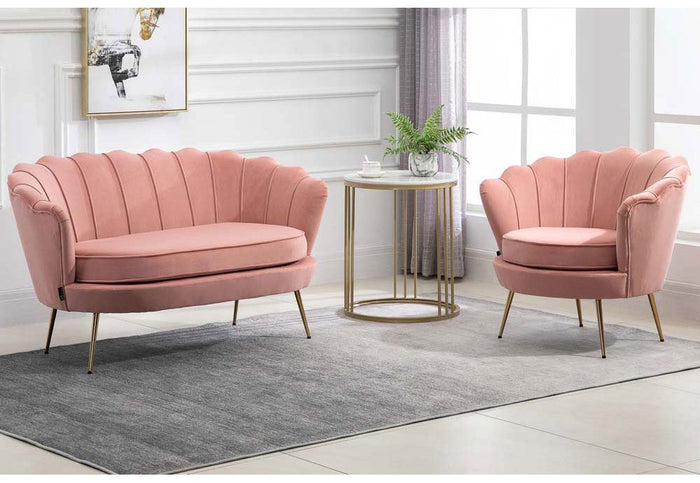 Birlea Ariel Blue and Coral Retro Upholstered Fabric Sofa 2 Seater, 1 Seater