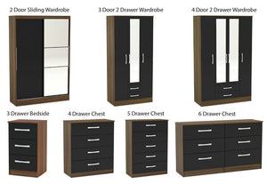 Lynx Walnut & Black Gloss Bedroom Furniture Wardrobe Chest Bedside by Birlea (6771742867630)