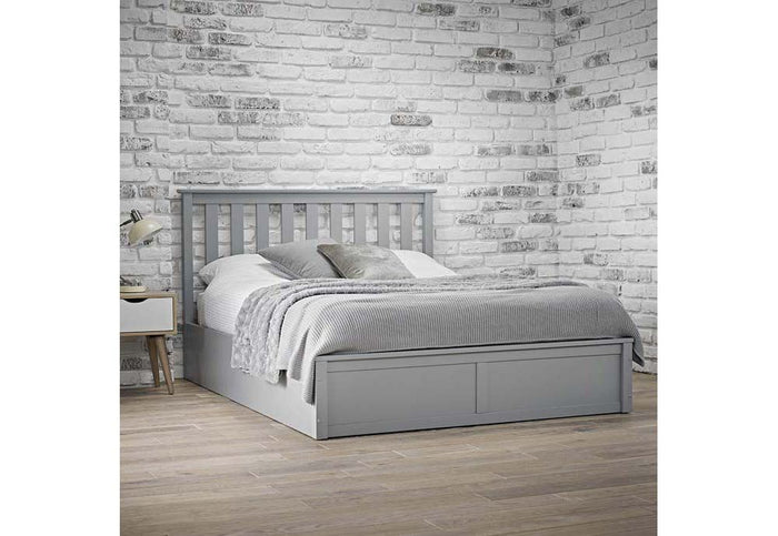 LPD Furniture Oxford Grey & White Wooden Ottoman Bed 4FT6 Double, 5FT King Size