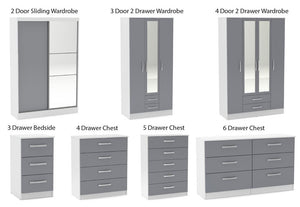 Lynx White & Grey Gloss Bedroom Furniture Wardrobe Chest Bedside by Birlea (6772089815214)