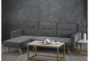 LPD Kitson Grey, Silver-Grey, Teal & Beige Velvet Fabric L Shaped Sofa Bed (6169604948142)