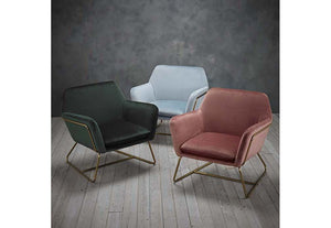 LPD Charles Upholstered Sky Blue Racing Green Pink w/ Gold Metal Frame Armchair (6591861719214)