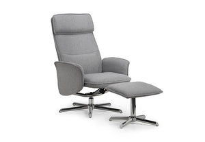 Julian Bowen Aria Grey Linen Recliner & Stool with Chrome Base (5799877148838)