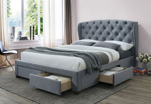 Birlea Hope Grey Velvet 4 Drawer Upholstered Fabric Bed 4FT6 Double and 5FT King (5597387194534)