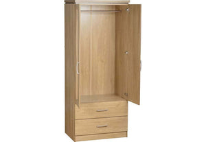 Seconique Charles Oak with Walnut Trim and White 2 Door 2 Drawer Wardrobe (5762466676902)