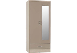 Seconique Nevada Grey, Oyster, Sonoma Oak & White 2 Door 1 Drw Mirrored Wardrobe (6541907427502)