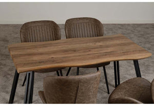 Seconique Quebec Wave Edge Medium Oak Effect/Black/Brown Faux Leather Dining Set (5719794942118)