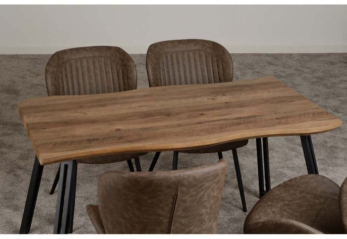 Seconique Quebec Wave Edge Medium Oak Effect/Black/Brown Faux Leather Dining Set