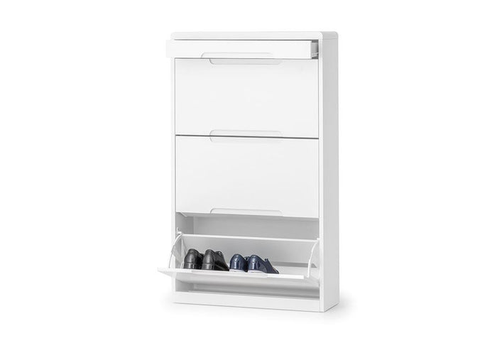 Julian Bowen Manhattan White High Gloss Shoe Cabinet with Drawer