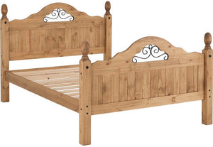 Seconique Corona Distressed Waxed Pine High Foot End Scroll Wooden Bed Double (5746439717030)