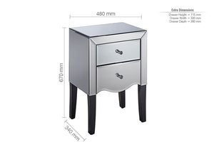 Birlea Palermo Mirrored Glass 2 Drawer Bedside Table/ Nightstand/Bedside Cabinet (5595959034022)